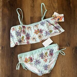 Limeapple Destiny Crinkle Square Neck Floral Striped Bikini